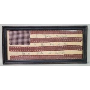 Vtg Framed Handmade Americana Folk Art Needlework the‎ Pledge 21.75 x 9.75
